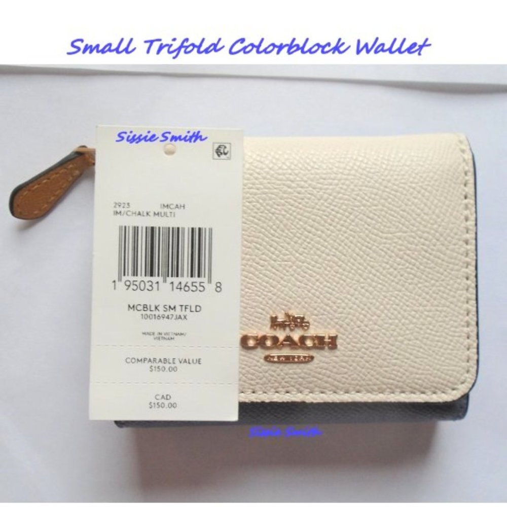 NWT Coach Colorblock Small Trifold Wallet in Crossgrain Leather